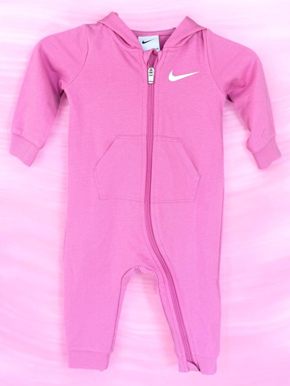Nike Baby Hooded Infant Baby Girl Coverall 12 Month Playful Pink White Logo NWT